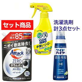 【セット商品】 【送料無料】花王 アタックZERO ドラム式専用 つめかえ用 850g & ワイドハイター 消臭専用 ジェル グリーンシトラスの香り 本体 570ml & ワイドハイター PRO ラク泡スプレー 本体 300mL