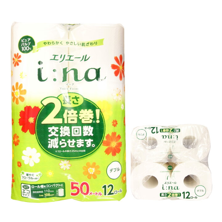楽天市場 エリエール I Na イーナ トイレットペーパー 華やぐフローラルの香り 50m ダブル 72ロール 12ロール 6パック 大王製紙 エコ肥料店