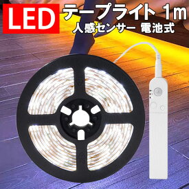 LEDテープライト 人感 センサーライト 電池式 1m 白発光 自動点灯 玄関灯 調光 防水 間接照明 フットライト 足元灯 BTCH-SS-1M-D