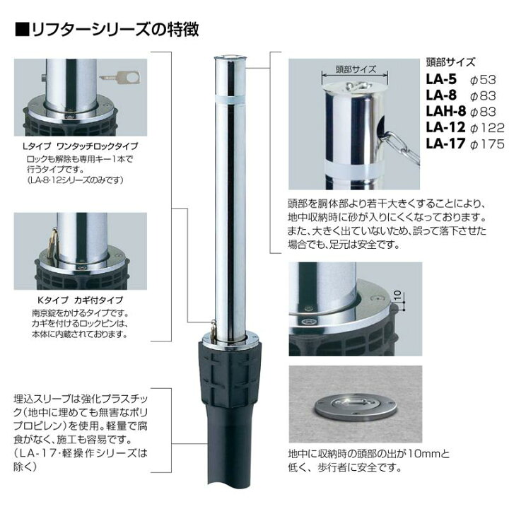 楽天市場】サンポール リフター 交換用本体 φ76.3 上下式 標準タイプ 
