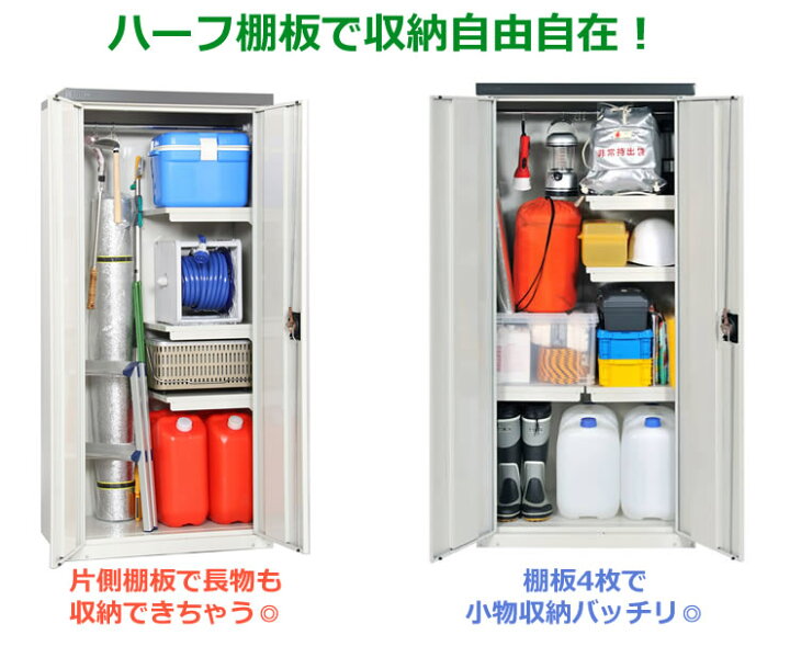 楽天市場】物置 倉庫 小型 グリーンライフ物置 両扉式収納庫（ハーフ棚 
