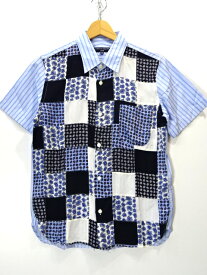 【中古】古着 COMME des GARCONS コムデギャルソン ペイズリー ストライプ パッチワーク シャツ 半袖 S/S HM-B029 メンズ トップス サイズ XS ブルー系