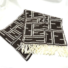【中古】FENDI フェンディ マフラー ストール ショール 服飾雑貨 レディース メンズ 秋 冬 ウール 毛 ロゴ 総柄 ブラウン系 店舗併売品