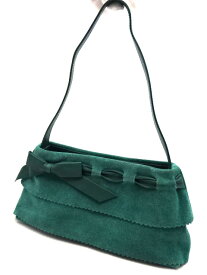 【中古】FURLA フルラ ハンドバッグ ミニバッグ レザー スウェード ティアード フリル リボン レディース バッグ 鞄 グリーン系