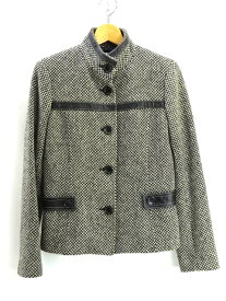 【中古】 MICHAEL KORS マイケルコース ツイード ショート コート ジャケット ウール 羊革 アウター レディース 冬物 オンワード樫山 サイズ 6 黒 ブラック系