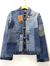 【中古】古着 LEVI’S リーバイス リメイク デニム ジャケット Gジャン bigE ビッグE チャイナボタン パッチワーク 裏地バンダナ Gジャン ヴィンテージデニム レディース アウター インディゴ系