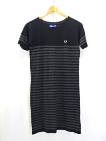 【中古】FRED PERRY フレッドペリー ボーダー ワンピース 半袖 S/S レディース サイズ UK10 ブラック系