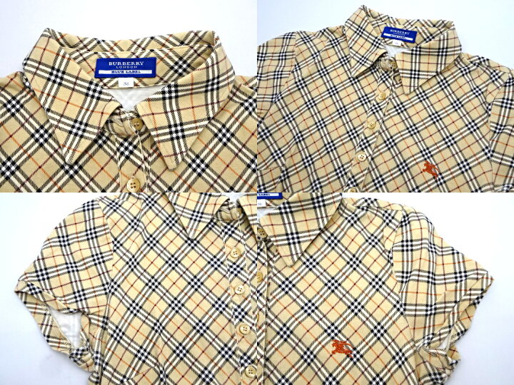 【中古】BURBERRY LONDON BLUE LABEL バーバリー ロンドン ブルーレーベル チェック ポロシャツ 半袖 S/S カットソー ロゴ ノバチェック 定番 レディース トップス 三陽商会 日本製 サイズ 38 ベージュ系 オーディン BURBERRY LONDON BLUE LABELバーバリー ロンドンポロ
