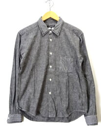 【中古】古着 COMME des GARCONS HOMME PLUS コムデギャルソン オム プリュス ストライプ 切替 シャツ シャンブレー AD2011 PH-B022 長袖 L/S メンズ トップス サイズ XS グレー系