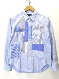 【中古】古着 COMME des GARCONS HOMME コムデギャルソン オム ストライプ チェック 切替 シャツ パッチワーク AD2015 HQ-B007 長袖 L/S メンズ トップス サイズ XS ブルー系