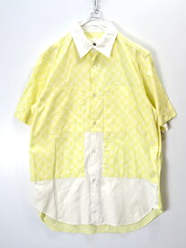 【中古】GANRYU　COMME des GARCONS ガンリュウ コムデギャルソン チェックシャツ 半袖　S/S　チェック 切替　メンズ トップス 日本製 サイズ M　イエロー系