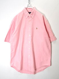 【中古】 古着 Ralph Lauren ラルフローレン ボタンダウンシャツ シャツ BLAKE ワンポイント 刺繍 コットン フィリピン製 半袖 S/S メンズ トップス シャツ サイズ M ピンク系