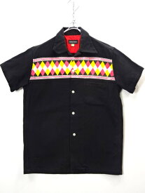 【中古】古着 BAMBINO　バンビーノ　オープンカラーシャツ　ロカビリー　シャツ 半袖 S/S メンズ トップス　サイズ　2 　ブラック系