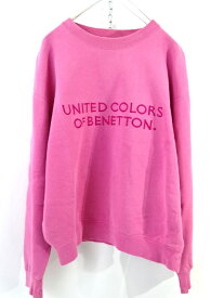 【中古】UNITED COLORS OF BENETTON ユナイテッド カラーズ オブ ベネトン スウェット トレーナー クルーネック ロゴ 刺繍 USED 古着 size サイズ 46 pink ピンク 90年代～ ダサカワ