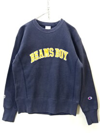 【中古】古着 Champion チャンピオン BEAMSBOY 別注 Reverse Weave リバースウィーブ スウェット 長袖 L/S ワンポイント ロゴ トップス トレーナー ビームス サイズ XS ネイビー系