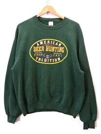 【中古】古着 90's メキシコ製 JERZEES ジャージーズ プリントスウェット 長袖 L/S 90年代 メンズ トップス トレーナー サイズ L グリーン系