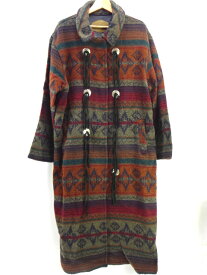 【中古】WOOLRICH ウールリッチ 90s USA製 ネイティブ柄 ウール ブランケット ロング コート コンチョ アメカジ アウター コート サイズ L マルチカラー系