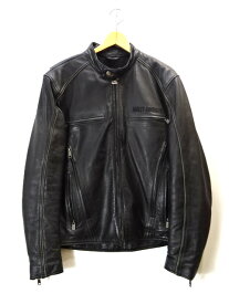 【中古】古着 USA製 HARLEY DAVIDSON ハーレーダビッドソン シングルライダースジャケット 98010-10VM アメリカ製 レザー 本革 牛革 カウレザー 刺繍 裏メッシュ メンズ アウター ジャケット サイズ M ブラック系