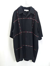 【中古】 INSERCH インサーチ オープンカラー シャツ S/S 半袖 ポリシャツ 刺繍 古着 サイズ XL ブラック系