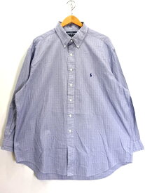 【中古】古着 90’s Polo Ralph Lauren ポロ ラルフローレン YARMOUTH チェック柄 BD Shirt シャツ 長袖 L/S シャツ ボタンダウン ライトコットン ワンポイント ポニー刺繍 90年代 メンズ トップス サイズ 17 1/2 ブルー系