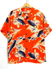 【中古】古着 AVANTI アバンティ SILK HAWAIIAN SHIRTS シルク100% アロハシャツ 和柄 ハワイアン 鯉 半袖 S/S アロハ ココナッツボタン メンズ アメカジ トップス サイズ XS オレンジ系 朱色系