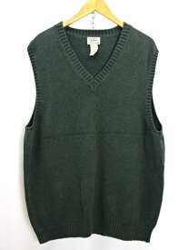 【中古】L.L.Bean エルエルビーン コットン ニット ベスト Vネック size L GREEN グリーン