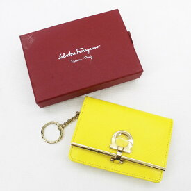 【中古】Salvatore Ferragamo フェラガモ カードケース キーリング付き IR-22 C110 イエロー系