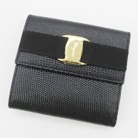 【中古】Salvatore Ferragamo フェラガモ がま口財布 折りたたみ ウォレット 223058 ブラック系