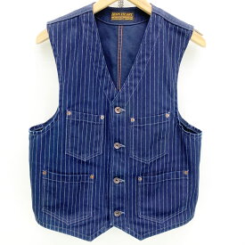 【中古】IRON HEART アイアンハート ストライプ ワーク ベスト ジレ サイズ M