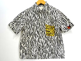 【中古】R13 アールサーティーン Black and White Zebra Tony Shirt ゼブラ柄 ショートスリーブ シャツ 半袖 S/S レオパード ファイヤーパターン 総柄 NY ニューヨーク発 メンズ トップス サイズ XS マルチカラー系