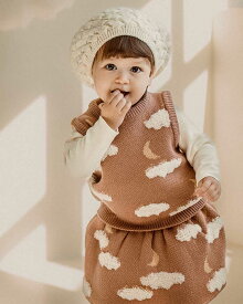 子供服 ベビー服 ベスト ニットベスト 新生児 0歳 1歳 2歳 女の子 男の子 シンプル 上品 雲柄 ベージュ 誕生日 プレゼント　HAPPY PRINCE