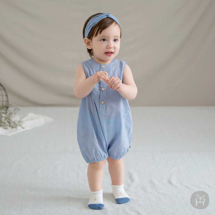 楽天市場 子供服 ベビー服 ロンパース ノースリーブ Happy Prince ブルー ベビー Kids キッズ 子供服 コットン100 お出かけ 1歳 2歳 女の子 夏 シンプル 上品 フォーマル カジュアル ベーシック誕生日 プレゼント Honey ハニー