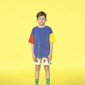 CarlijnQ カーラインク ベロア 半袖 Tシャツ キッズ 子供 スエット素材 パープル イエロー 120cm-160cm オーバーサイズ