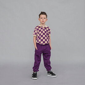 CarlijnQ カーラインク checkers - boys velvet polo t-shirt ポロシャツ タオル地 ベルベット素材 Tシャツ ブロックチェック パープル kids キッズ 海外ブランド オランダ ヨーロッパ 120cm 130cm 140cm 150cm ユニセックス 男の子 おしゃれ 子供服 サステナブル