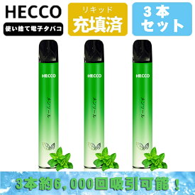 HECCO 電子タバコ 使い捨て ポケットシーシャ 6,000回吸引可能 メンソール ミント フレーバー スティック 使い捨てタバコ 持ち運びシーシャ 水蒸気 禁煙グッズ ニコチンなし vape 爆煙 1本約2000回 3本入れ D04