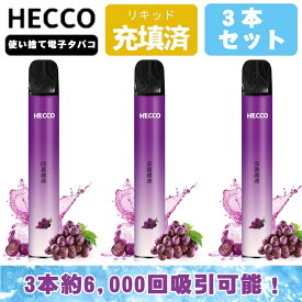 HECCO 使い捨て電子タバコ ポケットシーシャ 6,000回吸引可能 ぶどう 巨峰葡萄 フレーバー スティック 使い捨てタバコ 持ち運びシーシャ 水蒸気 禁煙グッズ ニコチンなし vape 爆煙 1本約2000回 3本入れ D04