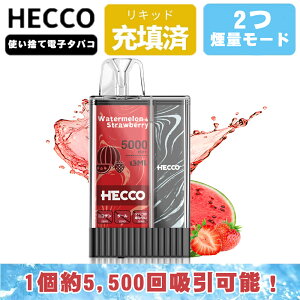 ポケットシーシャ 約5,500回吸引可能 HECCO シーシャ スイカ&いちご フレーバー フルーツミックス 電子タバコスティック 持ち運びシーシャ 水蒸気 禁煙グッズ ニコチンなし vape 爆煙 1個入れ