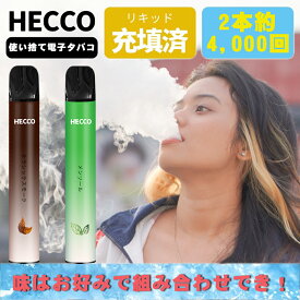 HECCO 電子タバコ 使い捨て 4,000回吸引可能 シーシャ 持ち運び ベイプ vape 大容量 ノンニコチン・タール・色素0フルーツ フレーバー 禁煙グッズ 吸い応え バニラタバコ ニコチンなし vape 爆煙 2本入れ D04