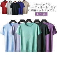 ニットセーター クルーネック メンズ 上品 サマーニット ニットTシャツ 半袖 プルーオーバー サマーセー…