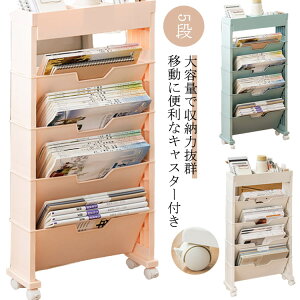 2タイプ 5段 マガジンラック 収納棚 移動 文房具収納 デスク下収納 棚 ファイルワゴン 小物収納 キャスター付 書類整理 本棚 ファイル立て 雑誌収納 スリム 新聞収納 新聞ラック 両面 テレワ