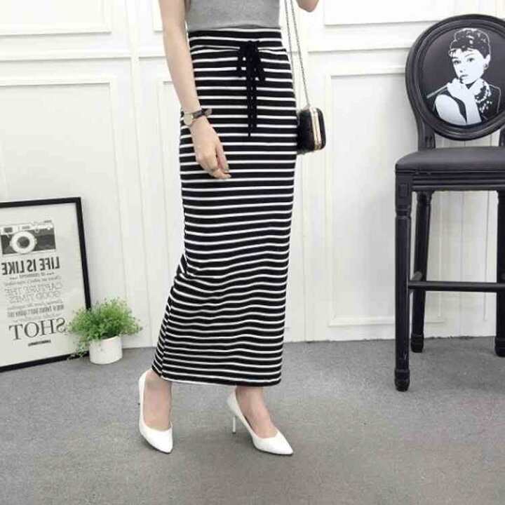 楽天市場 ボーダー柄 スウェットスカート ロングスカート 送料無料 レディース マキシスカート ペンシルスカート タイト スカート 春 夏 部屋着 カジュアル リラックス エコライフショップ