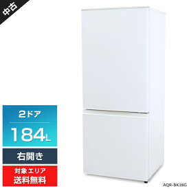 【中古】 AQUA 冷蔵庫 2ドア 184L AQR-BK18G (右開き/ホワイト) 耐熱トップテーブル ガラス棚 フラット＆スクエアデザイン (2018年製)○810h21