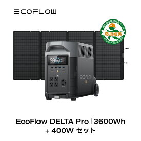【50%OFF値引き+5,000円クーポンで269,750円 6/4 20:00~】EcoFlow ポータブル電源 リン酸鉄 大容量 ソーラーパネルセット DELTA Pro 3600Wh + 400W セット 太陽光発電 家庭用 蓄電池 発電機 バッテリー充電器 防災対策 非常用電源 停電 台風 防災グッズ 節電 エコフロー