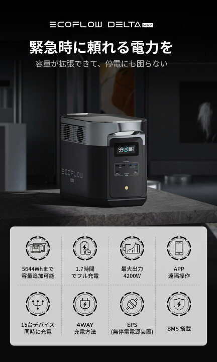 楽天市場】EcoFlow ポータブル電源 大容量 DELTA Max 1612Wh/448,000 
