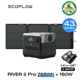 【開店3周年お祝い!クーポン併用で71200円!4/20から】EcoFlow RIVER 2 Pro 768Wh + 160W ポータブル電源 ソーラーパネル セット 蓄電池 発電機 ポータブルバッテリー 急速充電 アプリ対応 車中泊 非常用電源 停電 台風 防災グッズ アウトドア キャンプ エコフロー 母の日