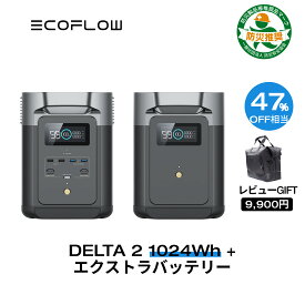 【クーポン併用で130,674円! 6/5迄】ポータブル電源 大容量 リン酸鉄 セット DELTA 2 1024Wh + 専用エクストラバッテリー 長寿命 5年保証 急速充電 蓄電池 家庭用 車中泊 キャンプ アウトドア 防災グッズ 停電 拡張バッテリー EcoFlow エコフロー