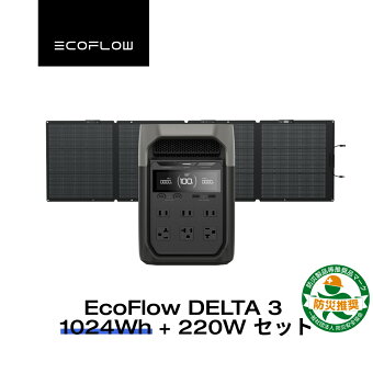 EcoFlow ポータブル電源 ソーラーパネル セット DELTA 3 1024Wh+220W 片面ソーラーパネルGen2 大容量 5年保証 長寿命 家庭用 蓄電池 発電機 太陽光発電 急速充電 車中泊 停電 防災グッズ 台風 節電 エコフロー