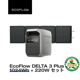 EcoFlow ポータブル電源 ソーラーパネル セット DELTA 3 Plus 1024Wh+220W 片面ソーラーパネルGen2 大容量 長寿命 家庭用 蓄電池 発電機 太陽光発電 急速充電 キャンプ 停電 防災グッズ 節電 エコフロー