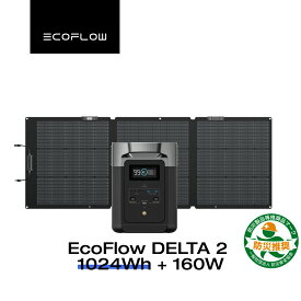 EcoFlow ポータブル電源 ソーラーパネルセット DELTA 2 1024Wh+160Wセット リン酸鉄 大容量 家庭用 蓄電池 発電機 長寿命 太陽光発電 急速充電 車中泊 キャンプ アウトドア 停電 台風 節電 防災 エコフロー