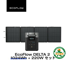 EcoFlow ポータブル電源 ソーラーパネル セット DELTA 2 1024Wh+220W リン酸鉄 大容量 5年保証 長寿命 家庭用 蓄電池 発電機 太陽光発電 急速充電 車中泊 キャンプ アウトドア 停電 防災グッズ 台風 節電 エコフロー